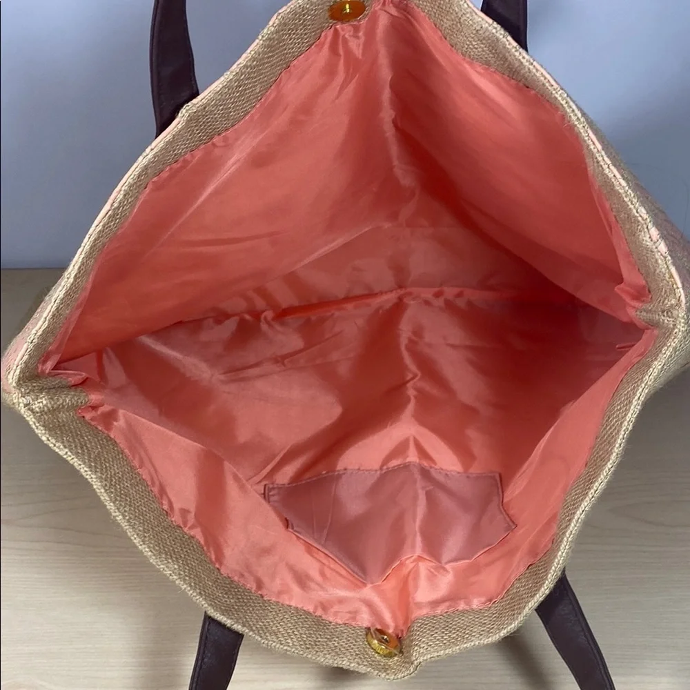Beachy Jute Tote Bag with Pink Mandala Print